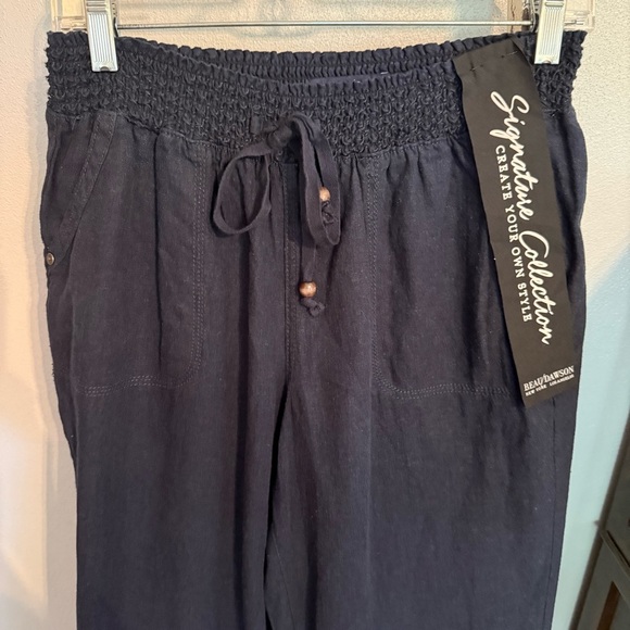NWT Beau Dawson Women’s Navy Wide Leg Linen Pants Size L - Picture 2 of 10